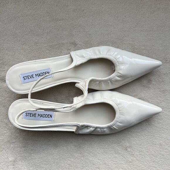Steve Madden Gracey Bone White Kitten Heel Women 8 Pointy Toe Slingback Ruched - Picture 9 of 16